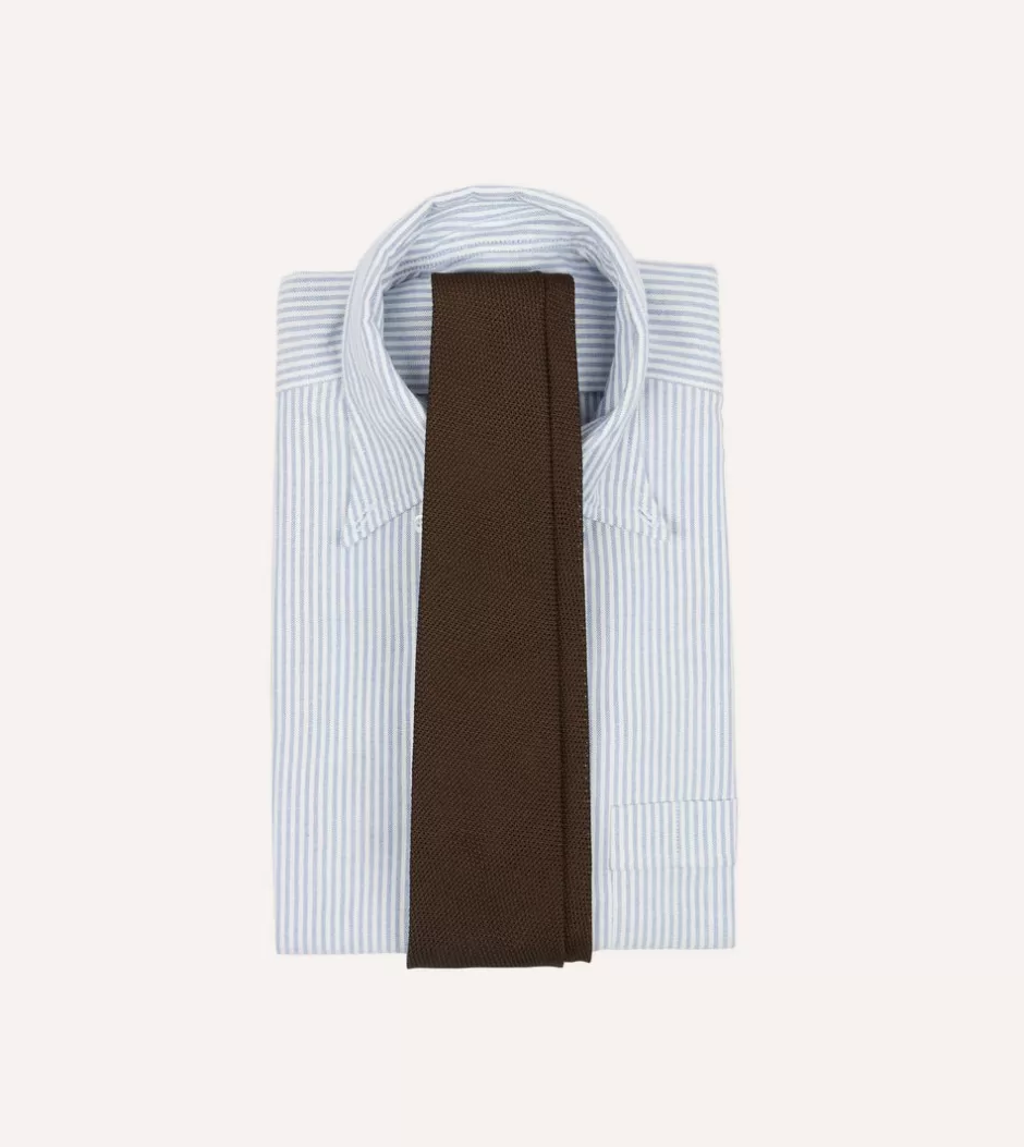 Drake's Brown Fine Woven Grenadine Silk Hand Rolled Tie Discount