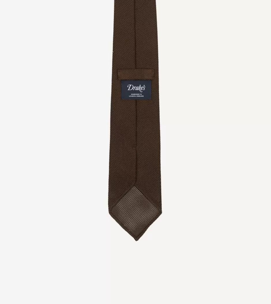 Drake's Brown Fine Woven Grenadine Silk Hand Rolled Tie Discount