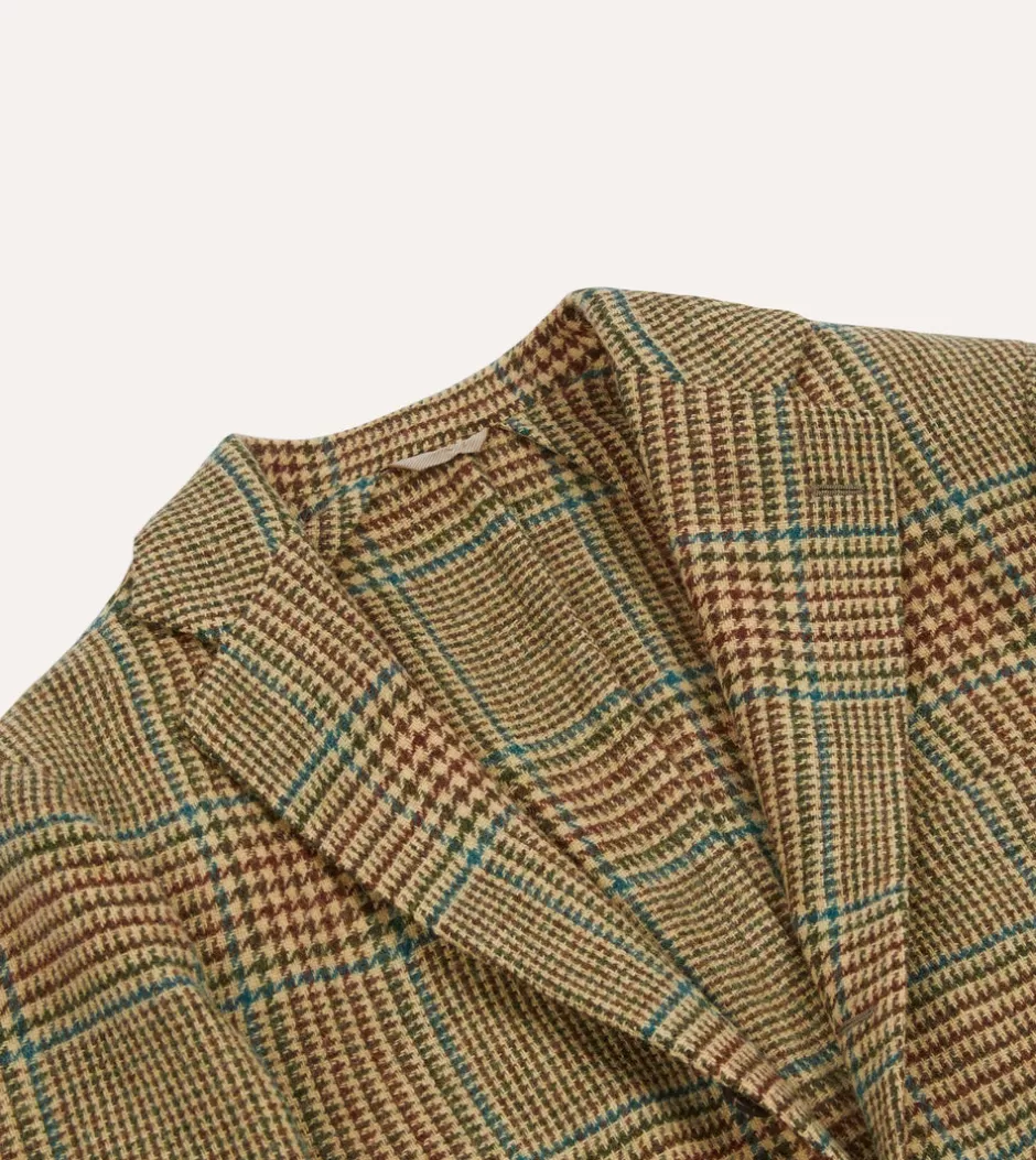 Drake's Brown, Green And Blue Houndstooth Check Tweed Blazer Best