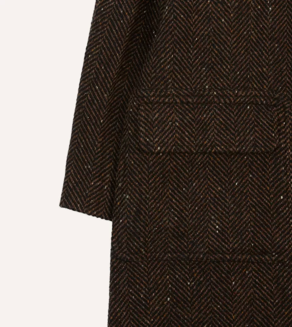 Drake's Brown Herringbone Wool Raglan Coat Shop