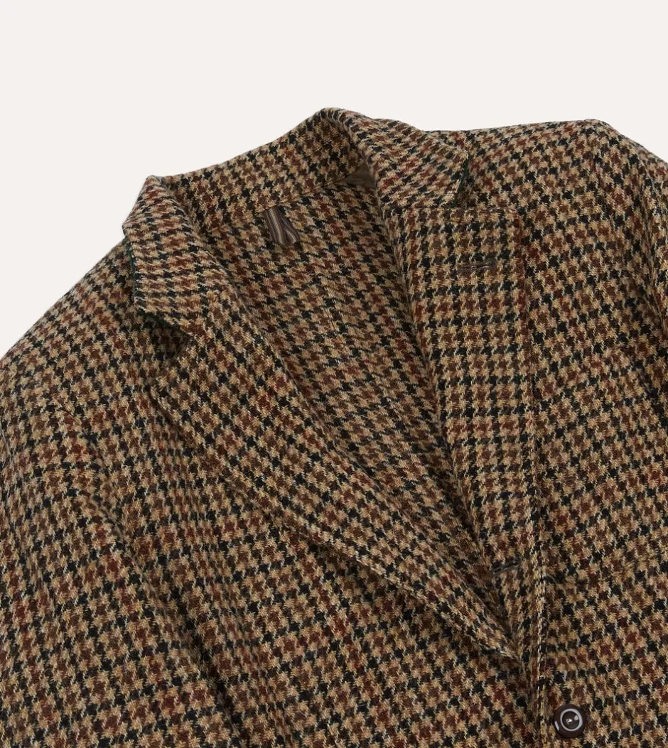 Drake's Brown Houndstooth Check Harris Tweed Games Blazer Mk. VII Flash Sale