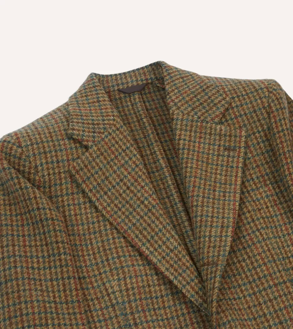 Drake's Brown Houndstooth Check Tweed Blazer Store