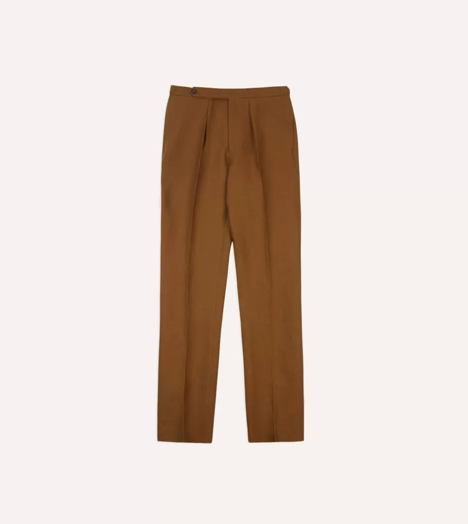 Drake's Irish Linen Single Pleat Trouser Brown Cheap