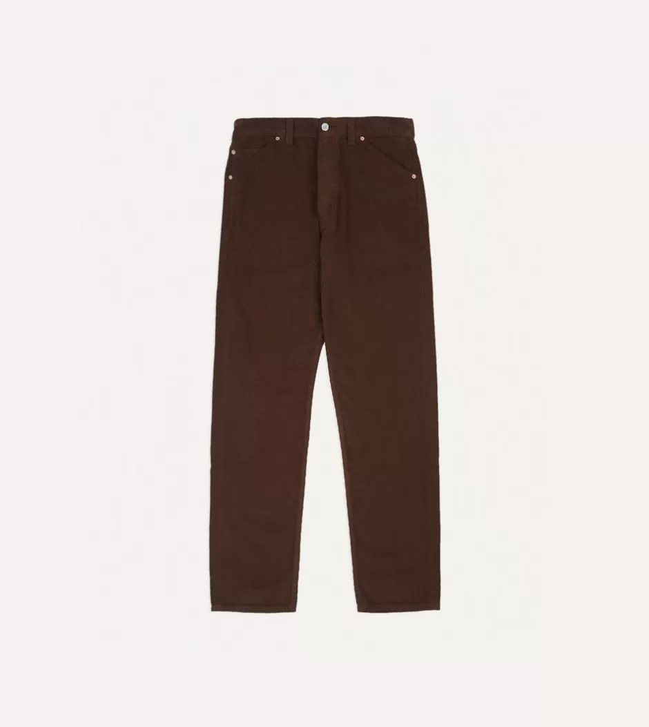 Drake's Japanese Selvedge Needlecord Five-Pocket Trousers Brown Best Sale