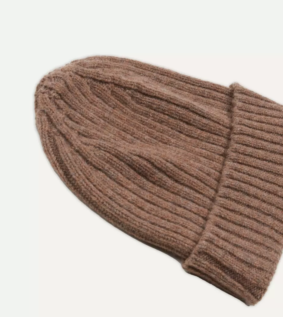 Drake's Lambswool Ribbed Knit Cap Brown Cheap