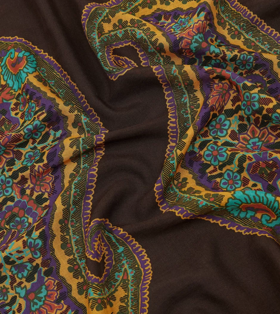 Drake's Brown Large Paisley Print Wool-Silk Bandana Cheap