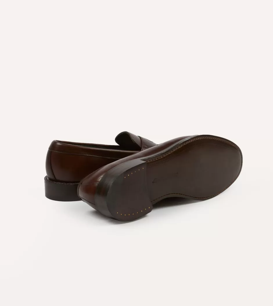 Drake's Leather Charles Goodyear Welted Penny Loafer Brown Clearance