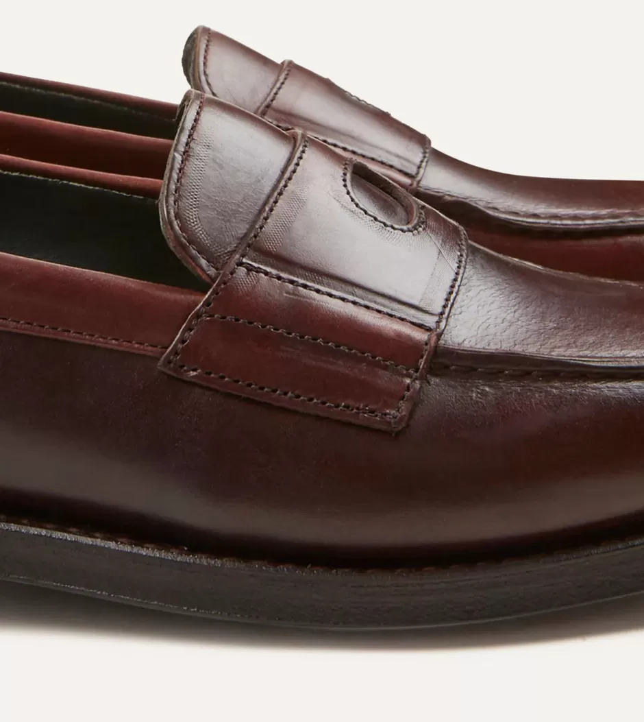 Drake's Leather Charles Goodyear Welted Penny Loafer Brown Clearance