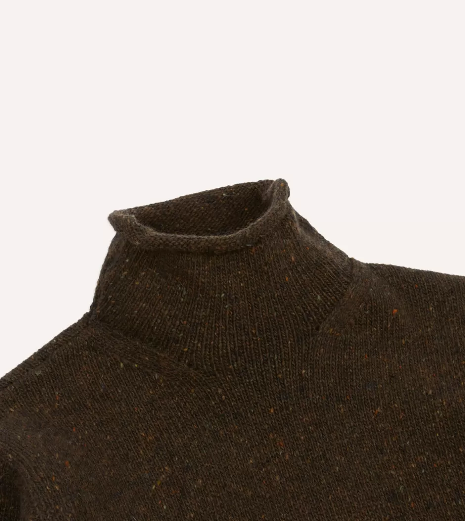 Drake's Marl Mohair Wool Mock Neck Jumper Brown Best