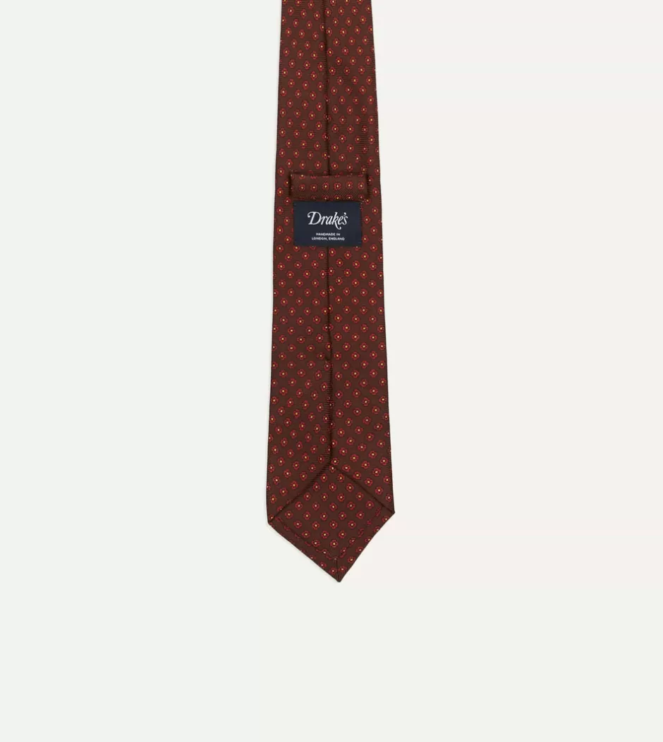 Drake's Brown Micro Geometric Print Silk Twill Self Tipped Tie Cheap