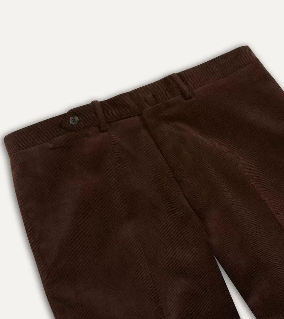 Drake's Mid-Wale Corduroy Flat Front Trouser Brown Best