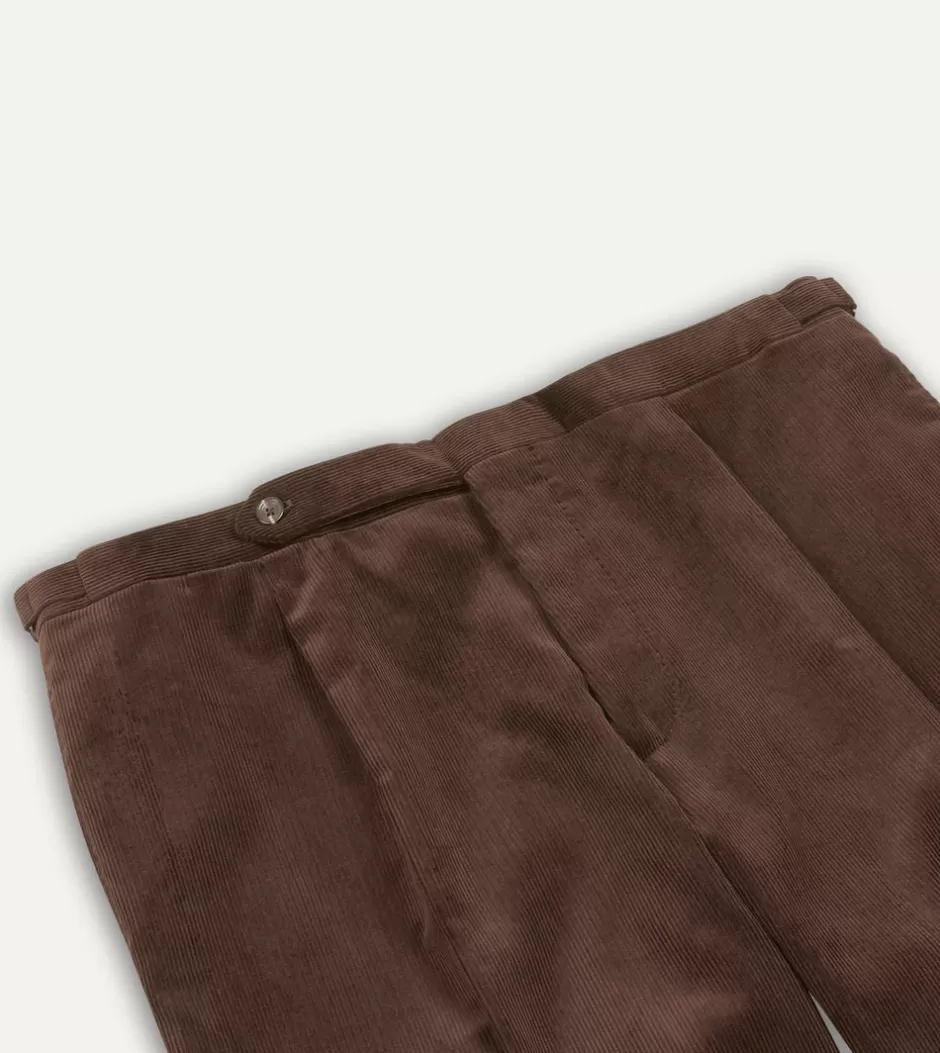 Drake's Mid-Wale Corduroy Single Pleat Trouser Brown Flash Sale