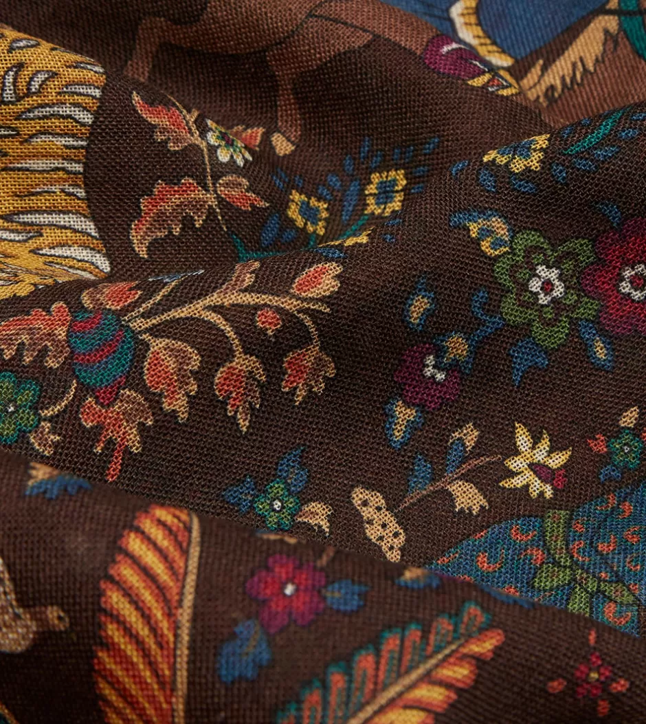 Drake's Brown Mughal Hunter Print Wool-Silk Scarf Shop