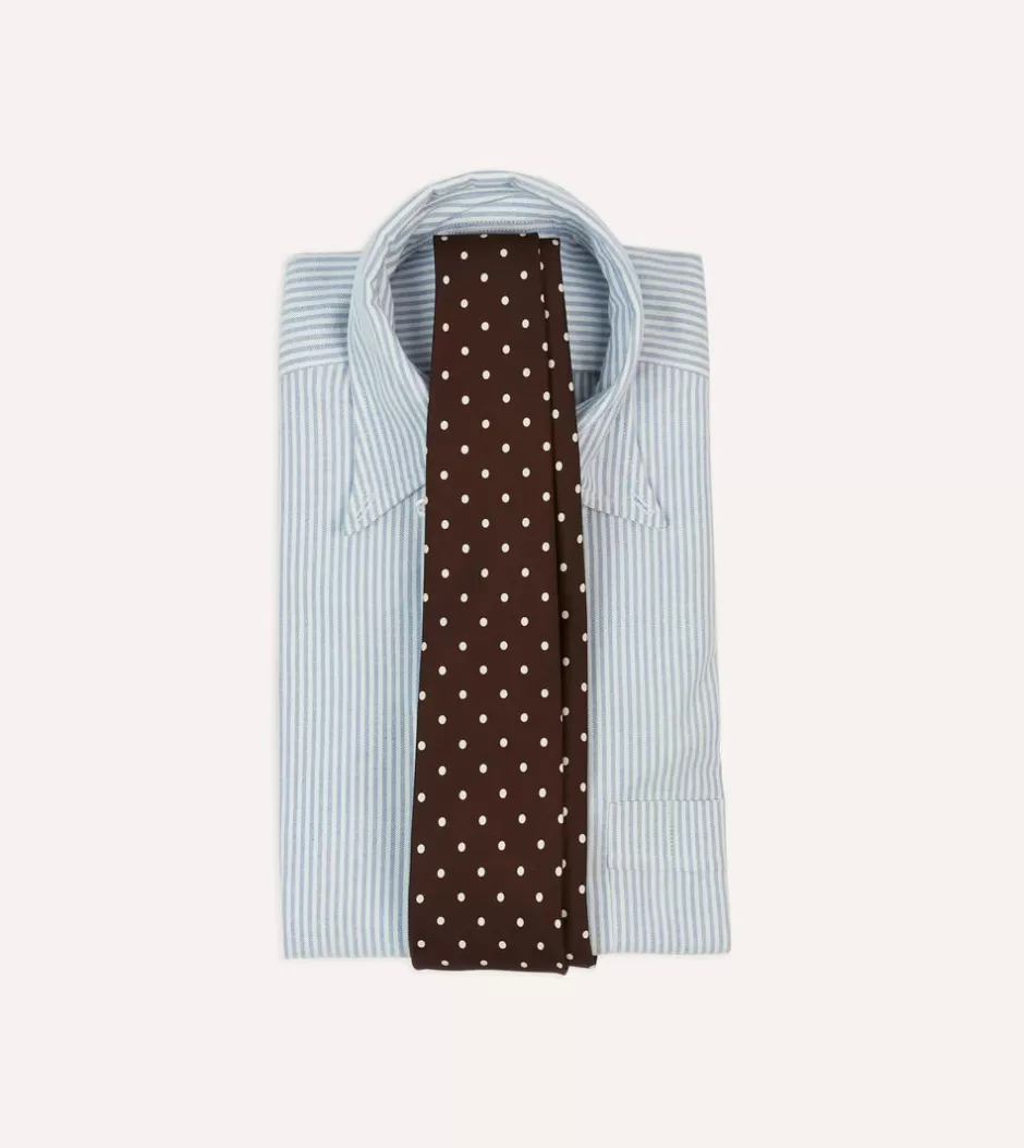 Drake's Polka Dot Silk Self-Tipped Tie Brown Best Sale