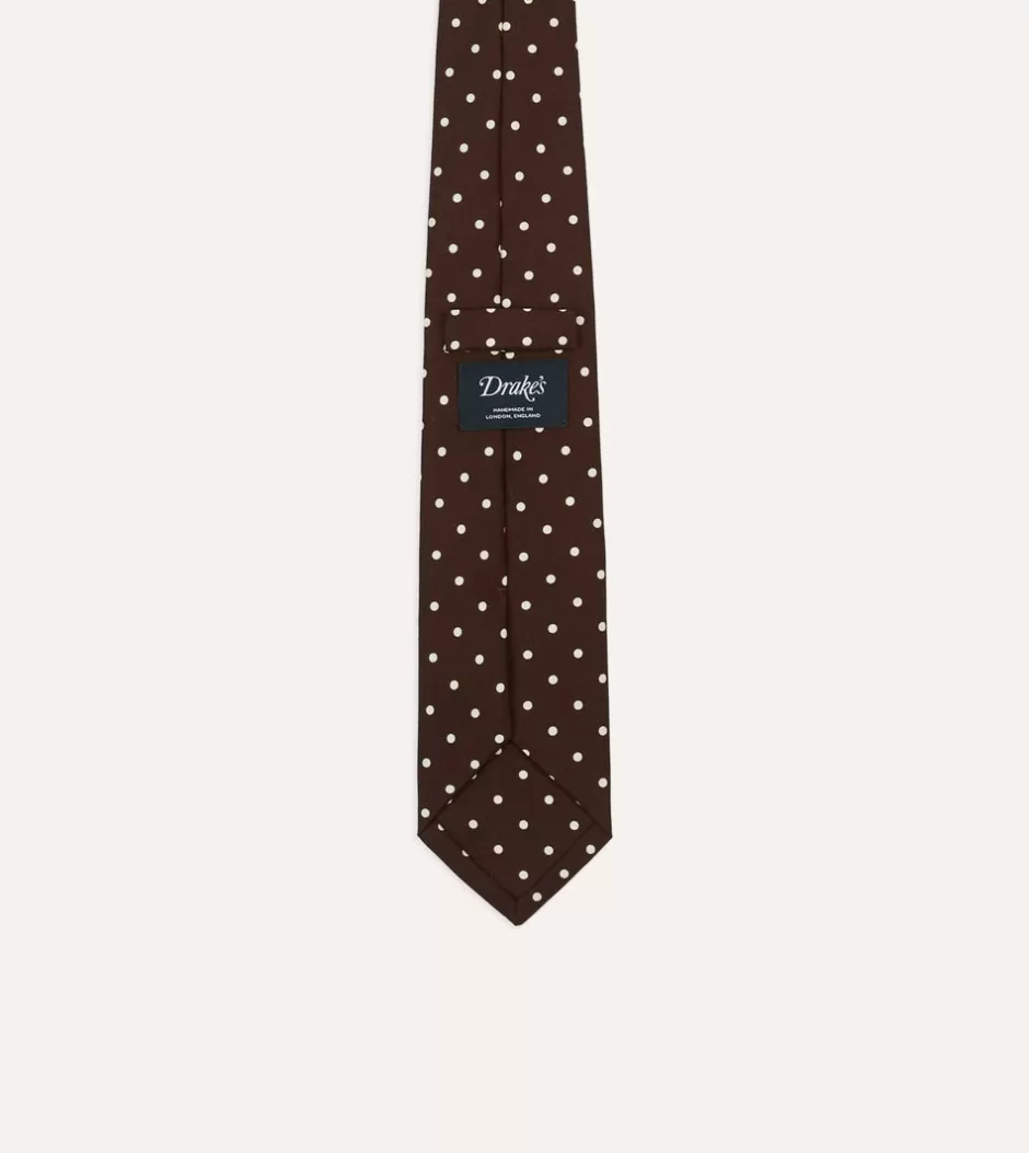 Drake's Polka Dot Silk Self-Tipped Tie Brown Best Sale