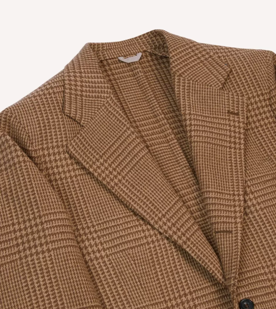 Drake's Brown Prince Of Wales Check Tweed Blazer Hot