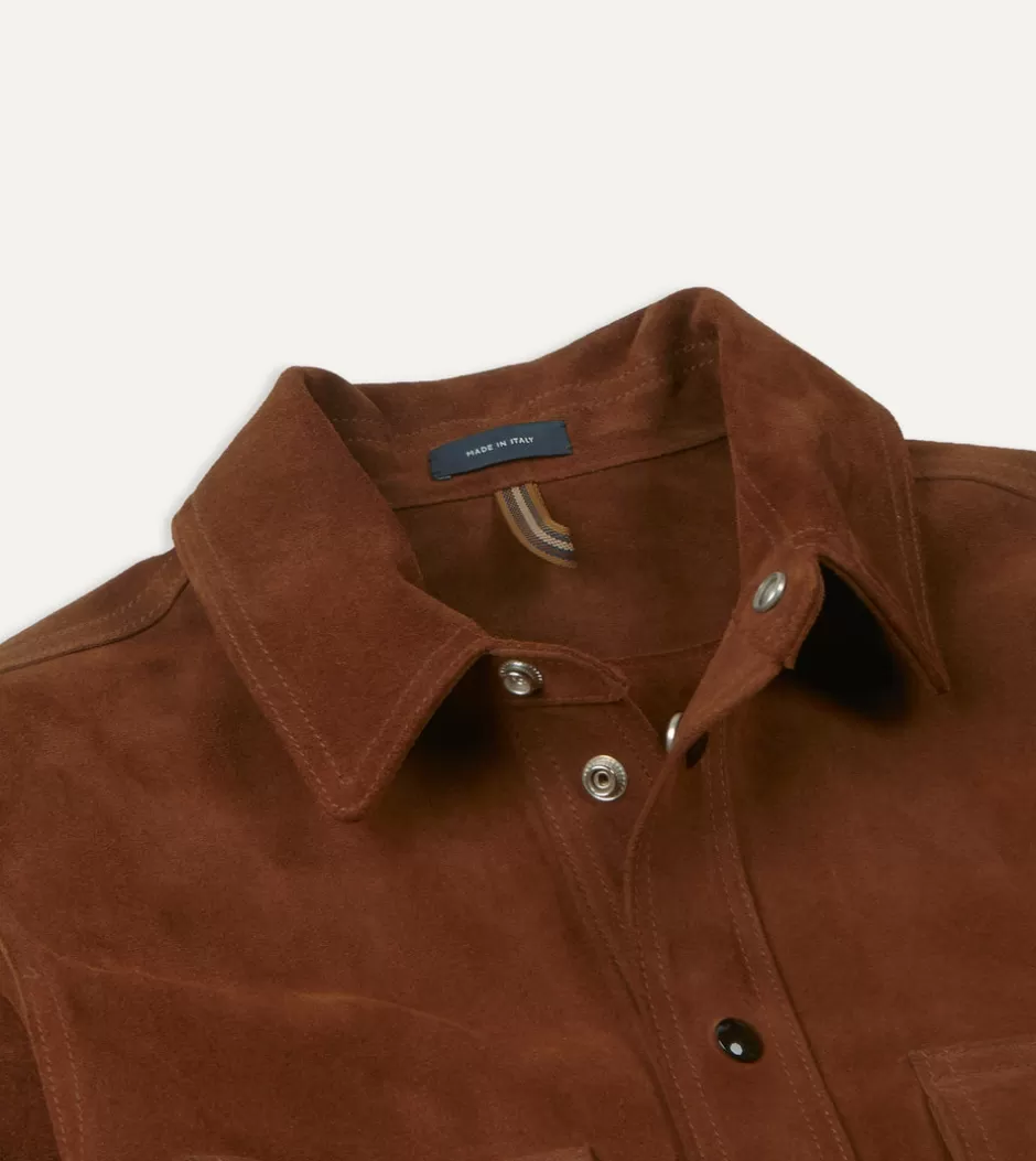 Drake's Brown Roughout Suede Overshirt New