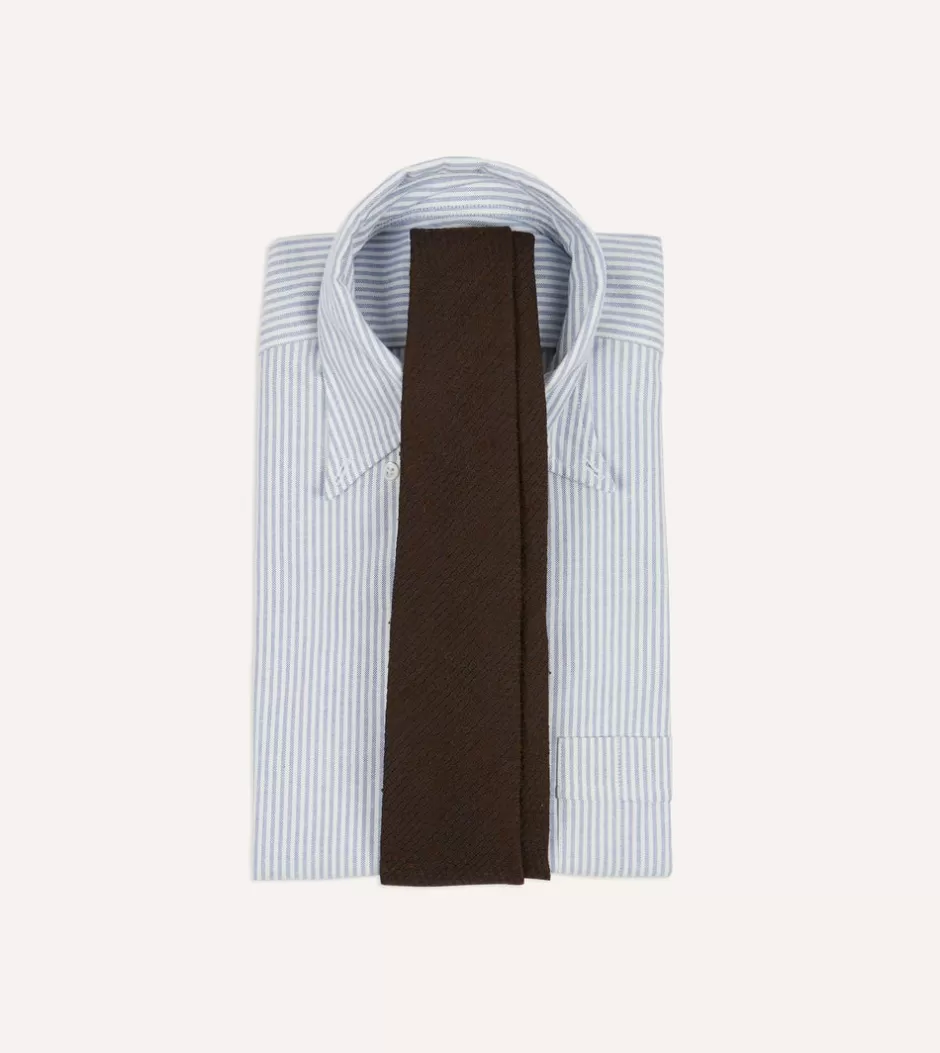 Drake's Brown Shantung Silk Hand-Rolled Tie New