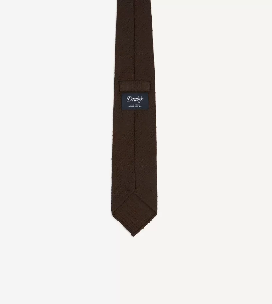 Drake's Brown Shantung Silk Hand-Rolled Tie New