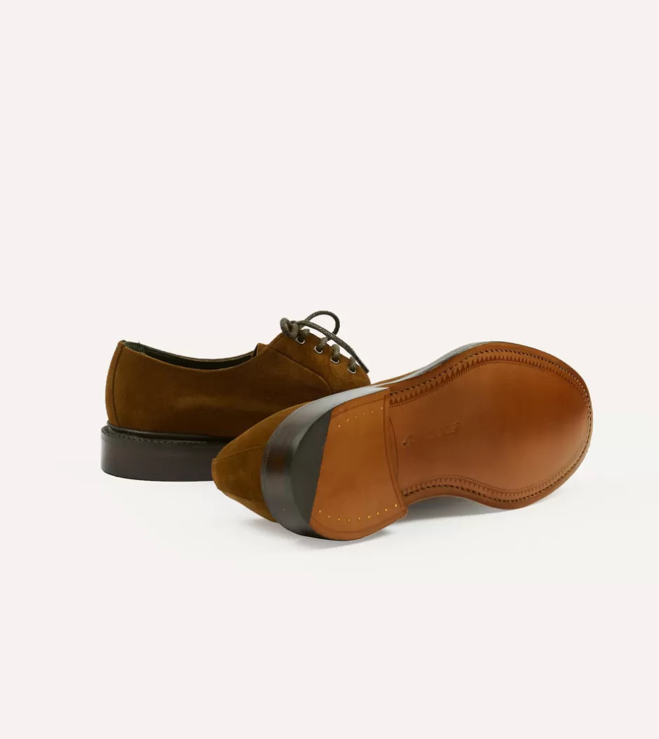 Drake's Suede August Goodyear Welted Derby Shoe Brown Best