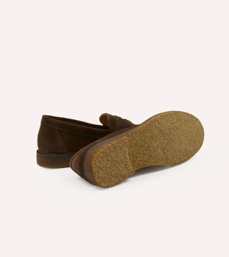 Drake's Suede Canal Penny Loafer With Crepe Sole Brown Sale