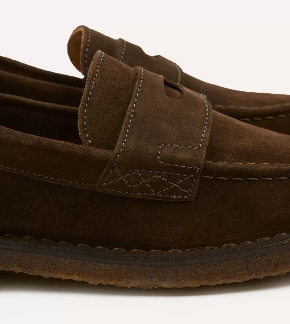 Drake's Suede Canal Penny Loafer With Crepe Sole Brown Sale