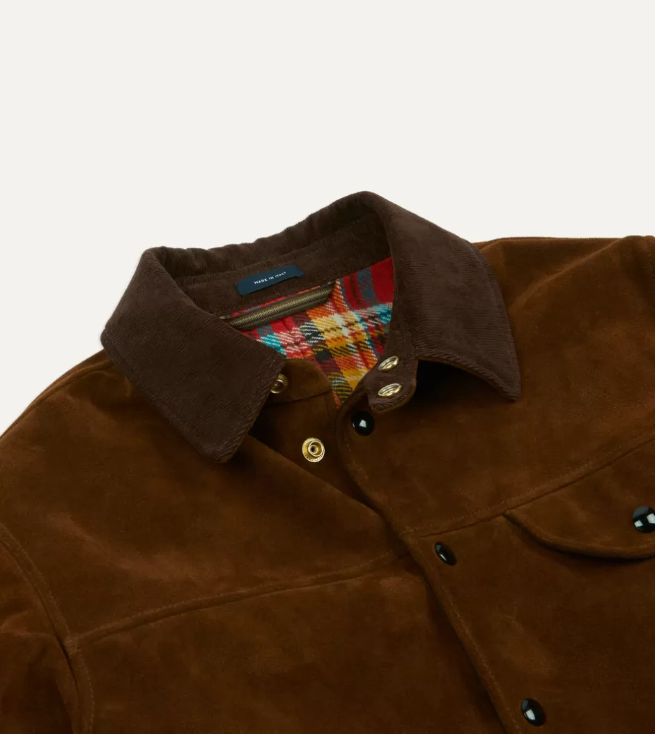 Drake's Brown Suede Car Coat With Blanket Lining Sale