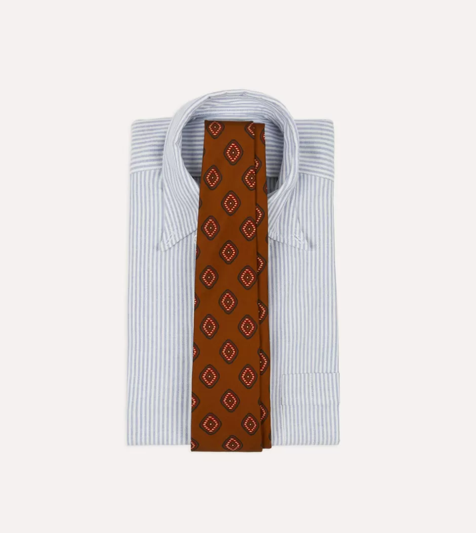 Drake's Brown Tile Print 36oz Madder Silk Self Tipped Tie New