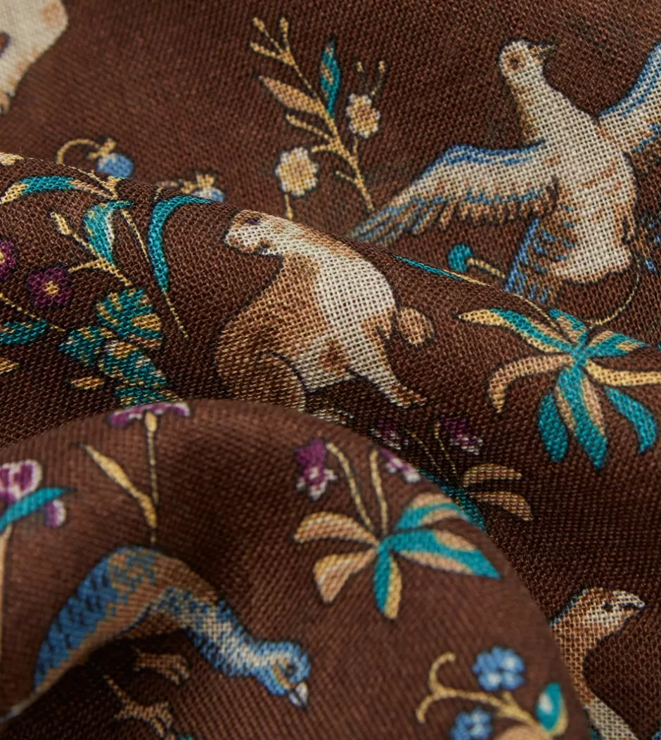 Drake's Brown Unicorn Print Wool-Silk Scarf Sale