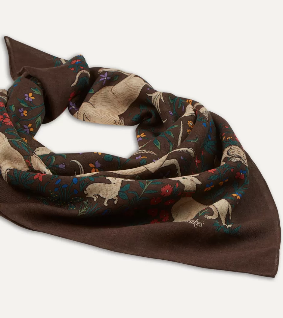 Drake's Brown Unicorn Print Wool-Silk Square Scarf Hot