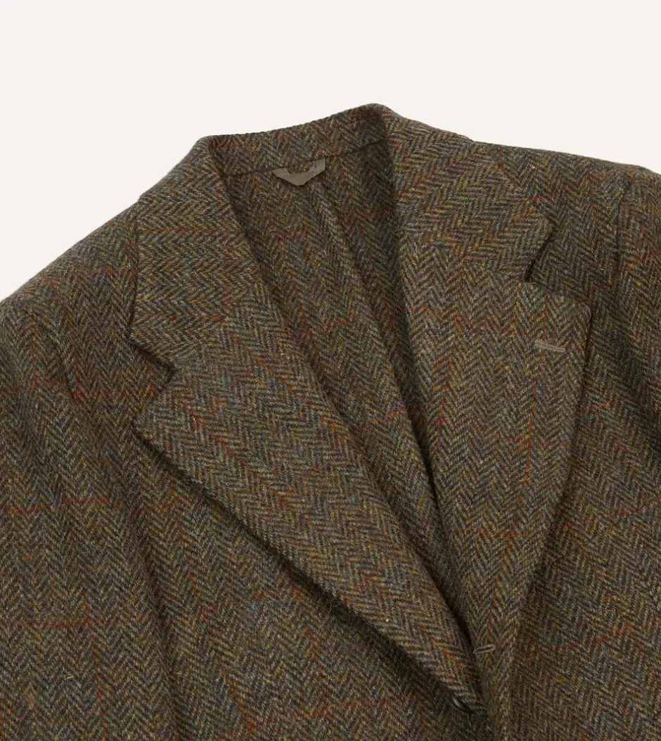 Drake's Brown Windowpane Check Tweed Blazer Outlet