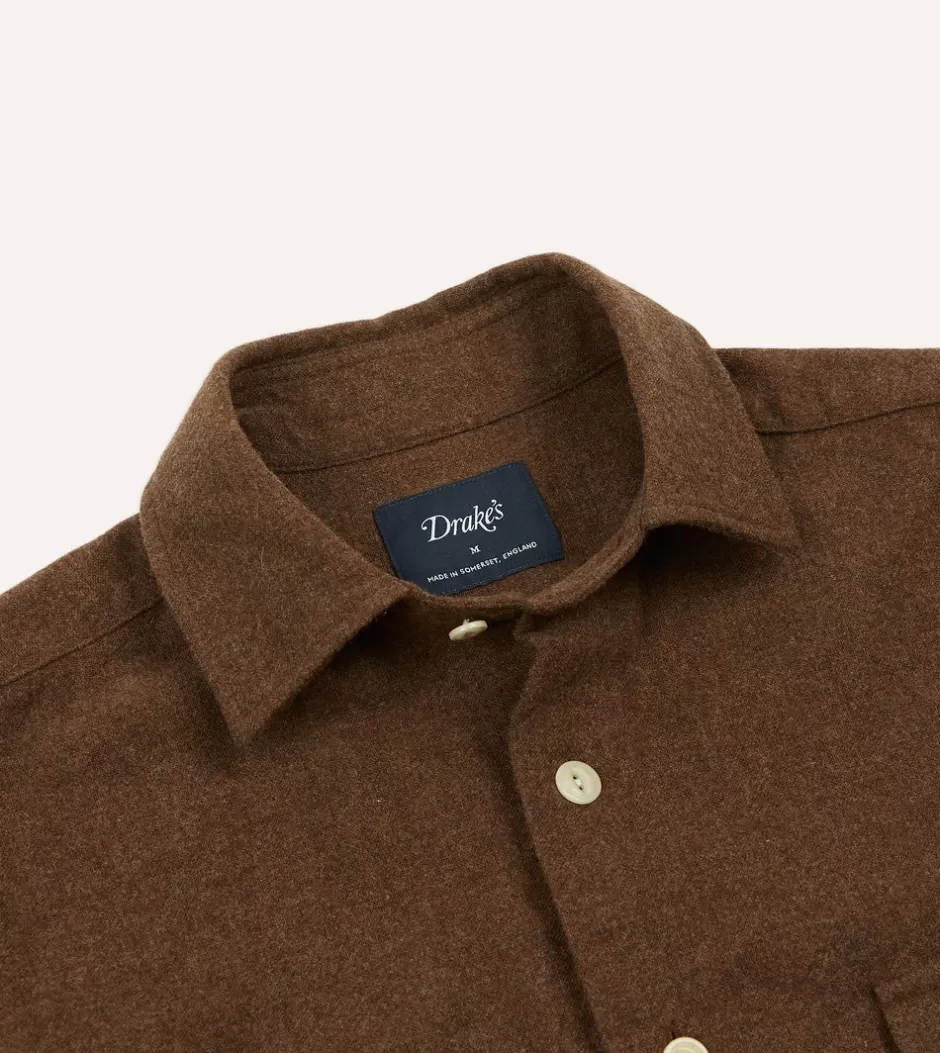 Drake's Brown Wool Two-Pocket Work Shirt Best