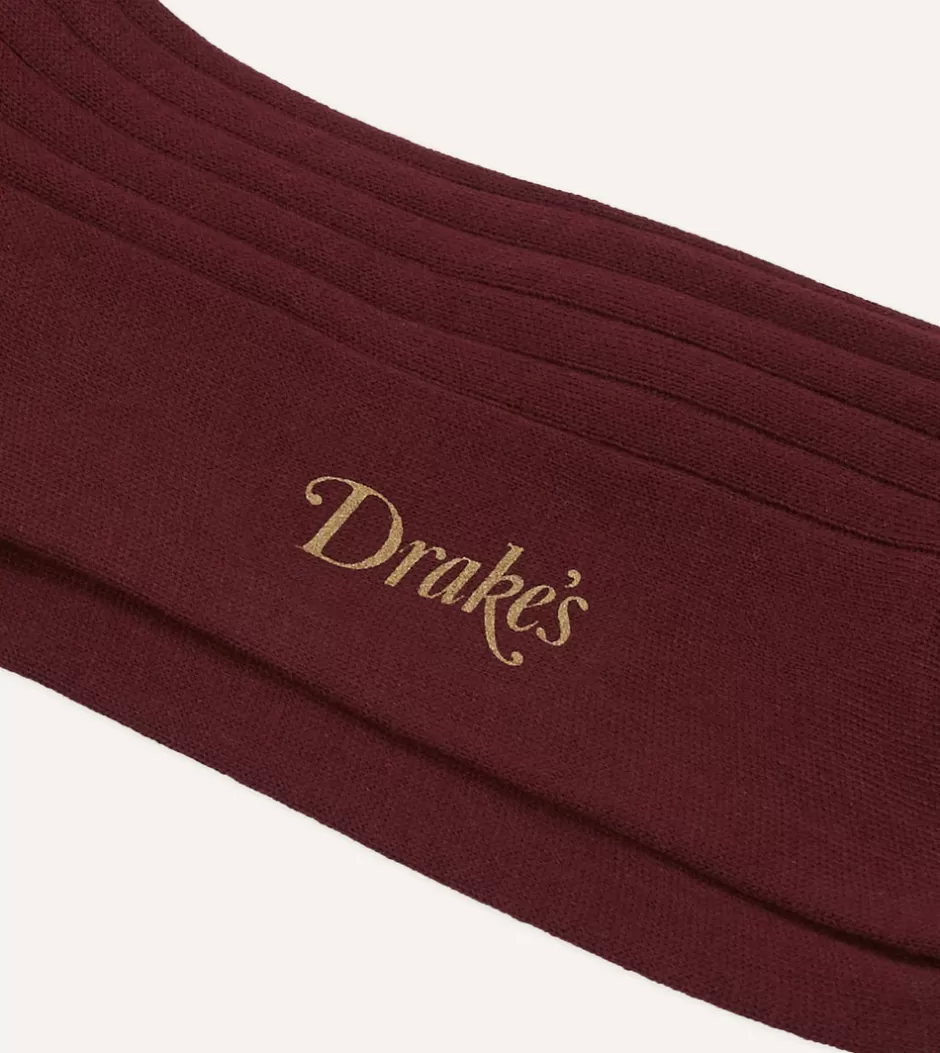 Drake's Cotton Mid-Calf Socks Burgundy Online