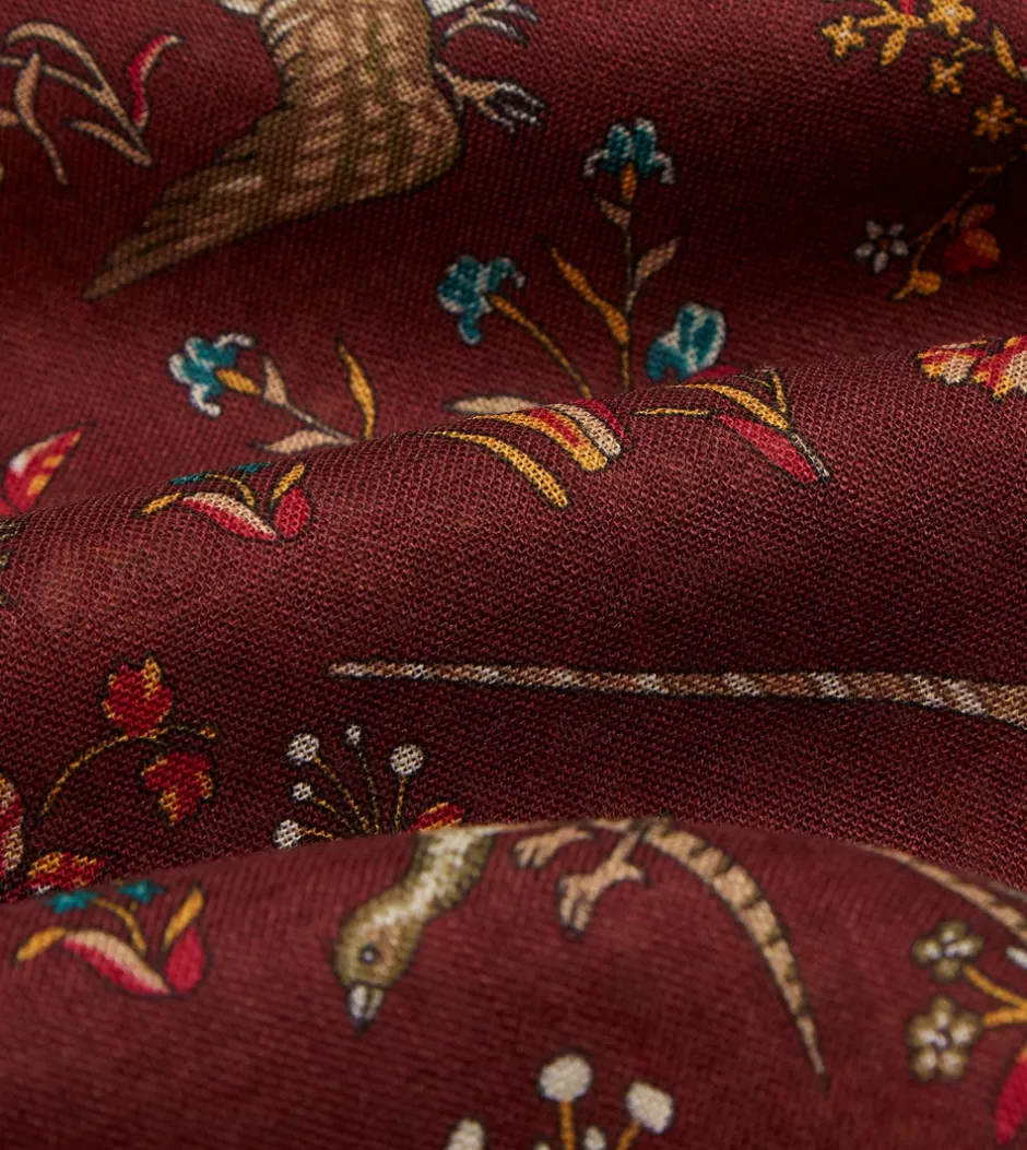 Drake's Burgundy Unicorn Print Wool-Silk Scarf Fashion