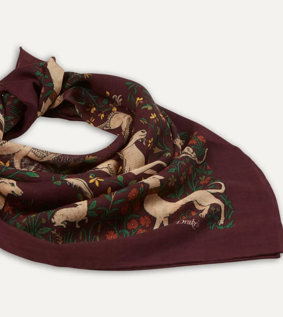 Drake's Burgundy Unicorn Print Wool-Silk Square Scarf Sale