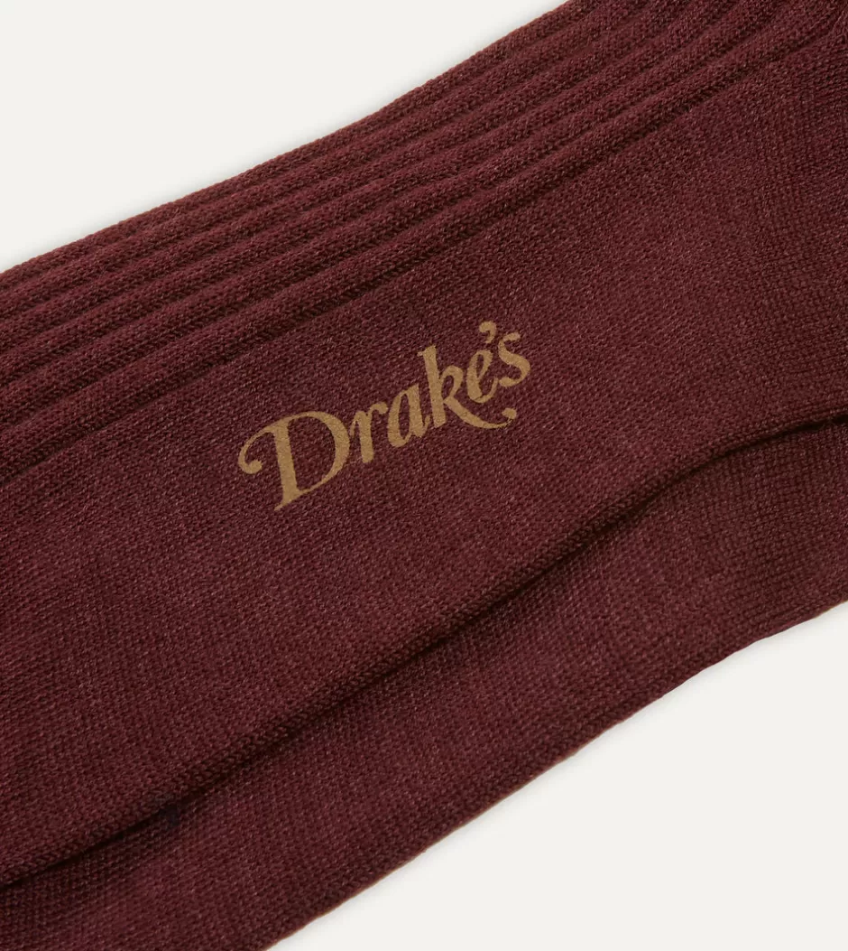 Drake's Wool Over-The-Calf Socks Burgundy Cheap