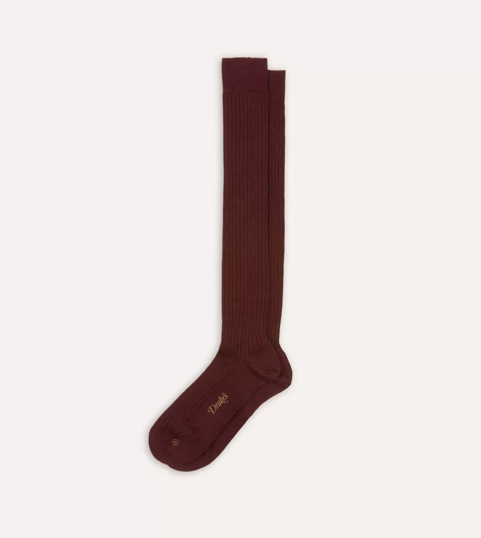 Drake's Wool Over-The-Calf Socks Burgundy Cheap