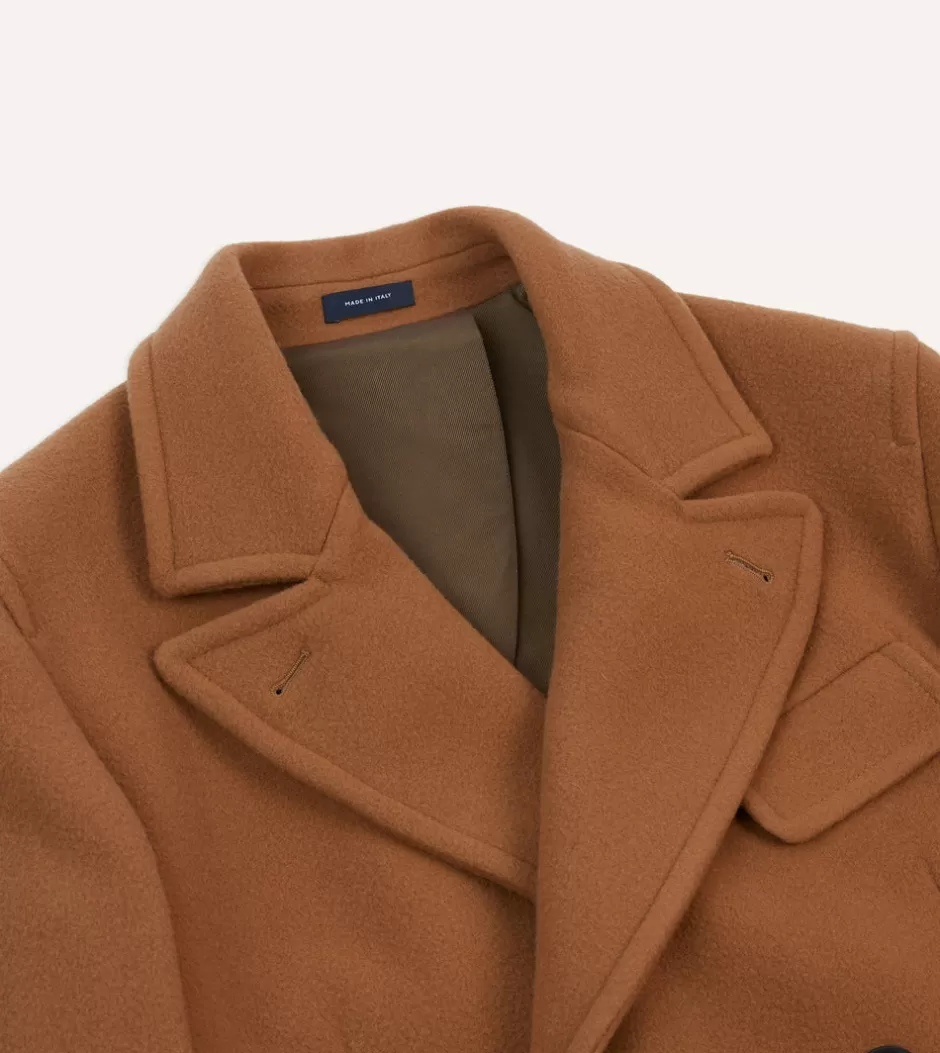 Drake's Camel Double-Breasted Cashmere-Wool Overcoat Cheap