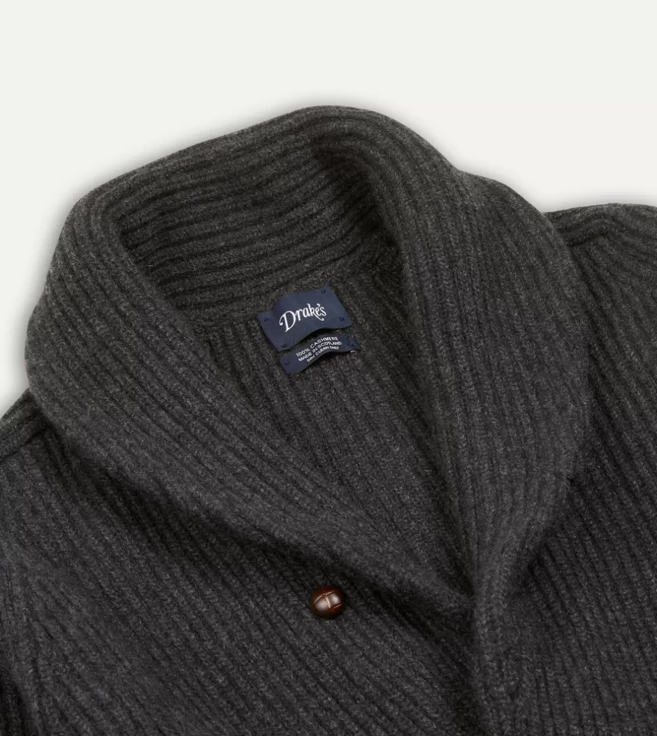 Drake's Cashmere Shawl Collar Cardigan Charcoal Online