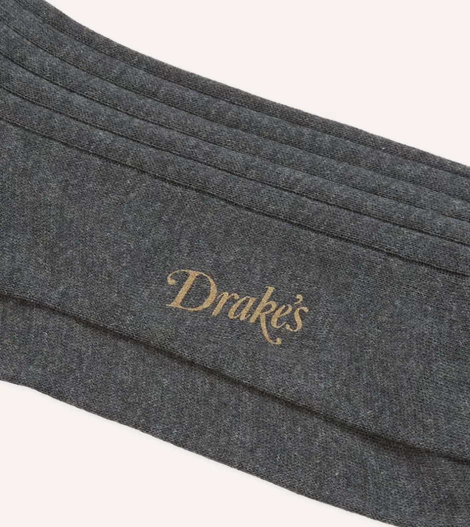 Drake's Cotton Mid-Calf Socks Charcoal Store