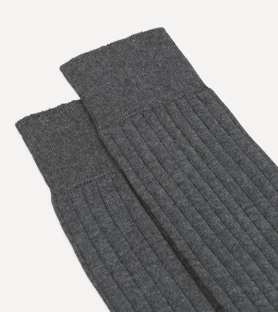 Drake's Cotton Mid-Calf Socks Charcoal Store