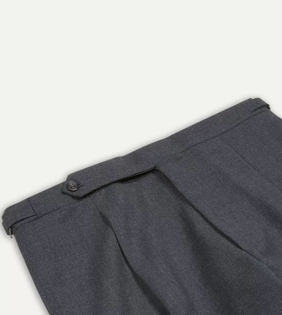 Drake's Tropical Wool Single Pleat Trouser Charcoal Best