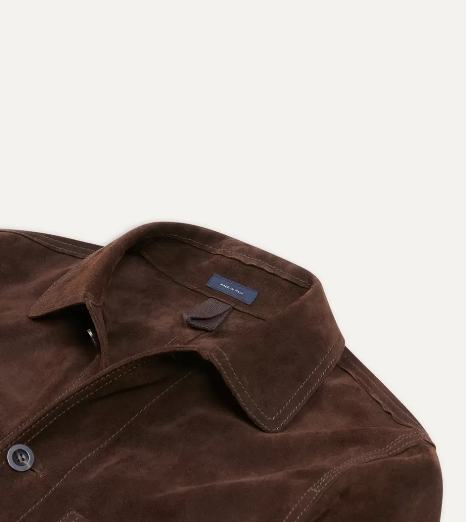 Drake's Heavyweight Suede Five-Pocket Chore Jacket Chocolate brown Store