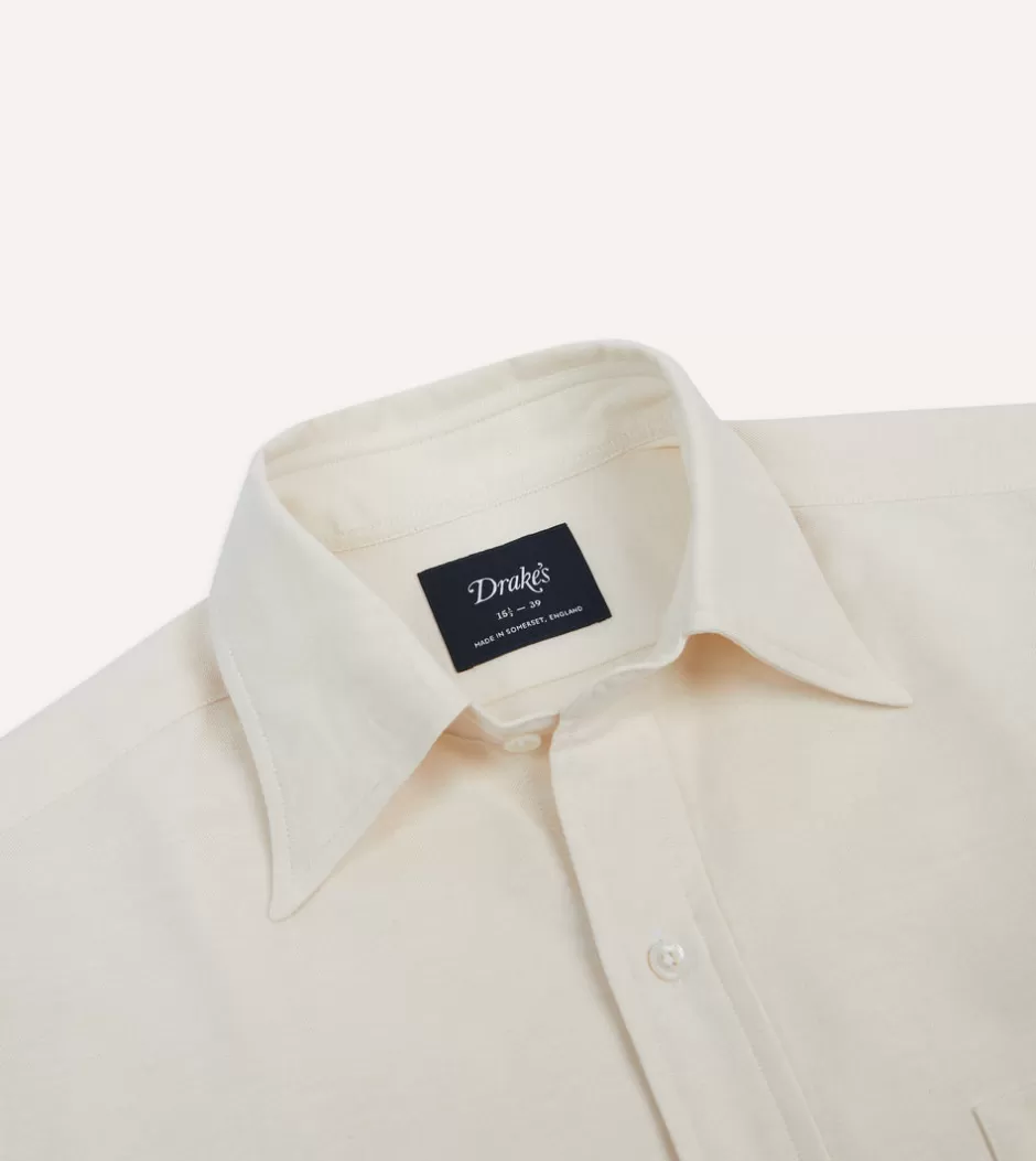 Drake's Cotton Oxford Cloth Long Point Collar Shirt Cream Sale