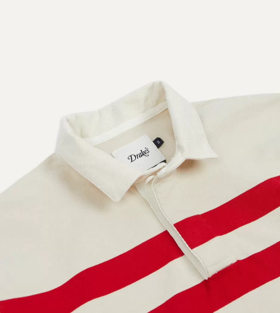 Drake's Cream, Red And Blue Stripe Cotton Rugby Shirt Hot