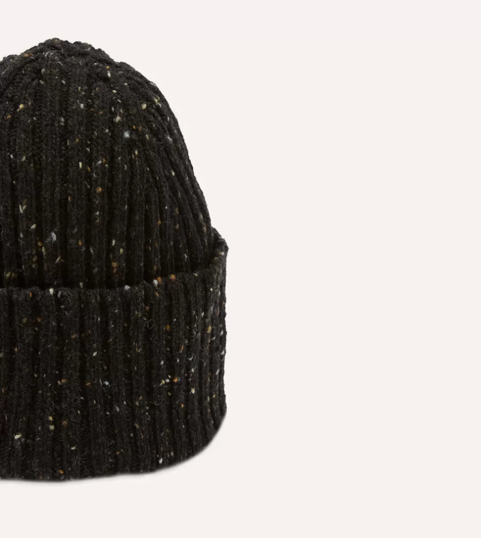 Drake's Donegal Ribbed Merino Knit Cap Dark brown Clearance