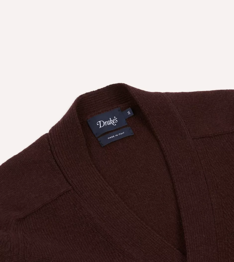 Drake's Lambswool 6 Button Cardigan Dark brown Sale