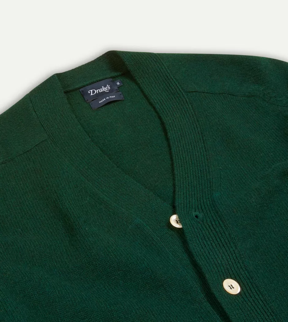 Drake's Lambswool 6 Button Cardigan Dark green Best Sale