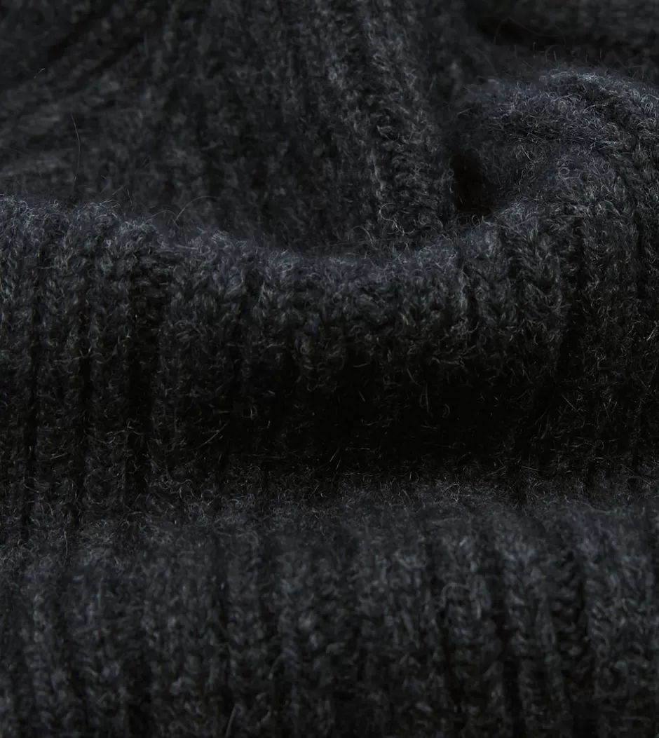 Drake's Angora Lambswool Ribbed Knit Cap Dark grey Shop