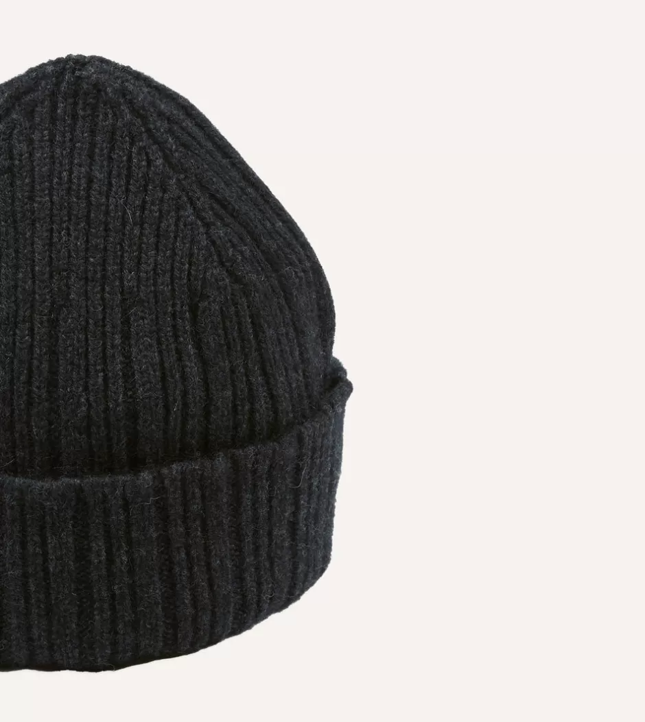 Drake's Angora Lambswool Ribbed Knit Cap Dark grey Shop